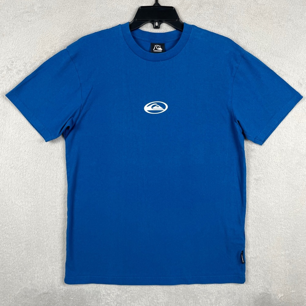 Quiksilver Shirt Mens Small Blue Center Logo Surf Skater Tee Y2K Short Sleeve
